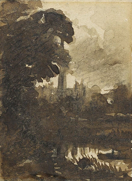 Salisbury Cathedral from the North-West, c. 1830-39 (brush & brown ink over graphite