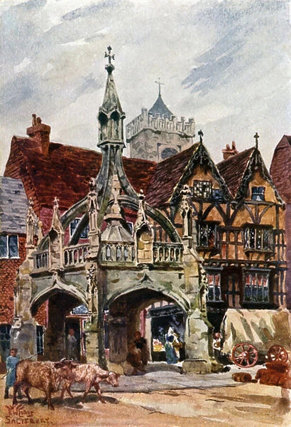 Salisbury, the Market Cross (colour litho)