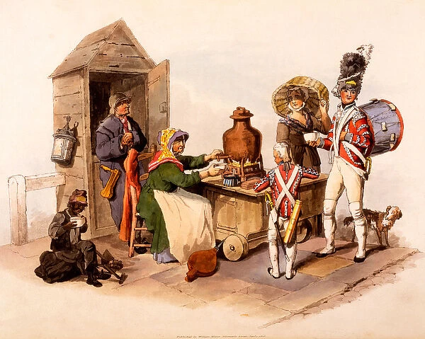 A Sallop Seller serving heated hot drinks, from The Costumes of Great Britain