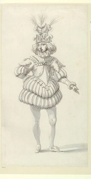 Salmacida Spolia - The King and Masquers: second version (for the King), 1640 (brown ink & grey wash over graphite on paper)