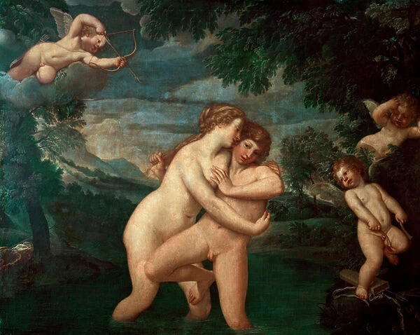 Salmacis in the bath repelled by Hermaphrodite The nymph Salmacis
