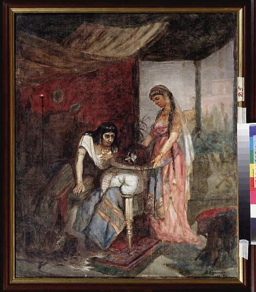 Salome (La jeune femme rapporte la tete de Saint Jean Baptiste a sa mere Herodiade sur un plateau) - Peinture de Vasilli Ivanovich Sourikov (Vasily Surikov ou Vassili Surikow) (1848-1916), huile sur toile, 1873