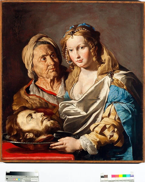 Salome with st John Baptists head on a silver plate Painting by Mathias Stomer