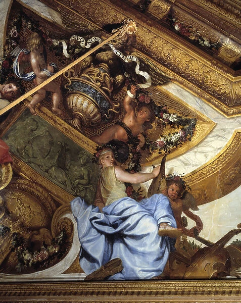 Salon des muses, detail: the music. Painting in trompe l