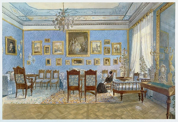 The Salon of Madame Hanska (1801-82) in St. Petersburg (w  /  c on paper)