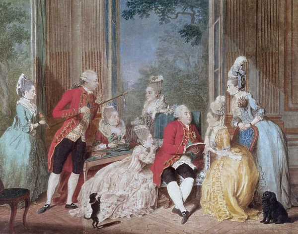 The Salon of Philippe Egalite (1747-93) Duc d Orleans (w  /  c on paper)