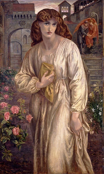 Salutation de Beatrice - Representation du personnage de 'La Divina Commedia'(La Divine Comedie) de Dante Alighieri (1265-1321) - Peinture de Dante Gabriel Rossetti (1828-1882), huile sur toile (154, 3x91, 4 cm)