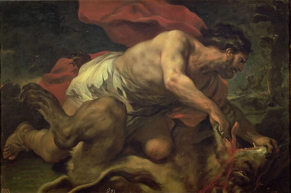 Samson and the Lion (oil on canvas)