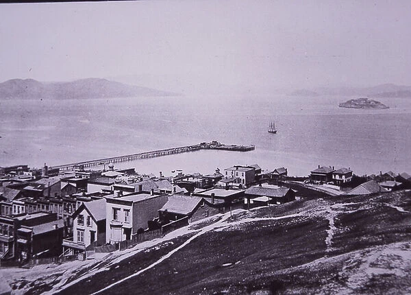 San Francisco with Alcatraz Island, California, USA, 1854 (b  /  w photo)
