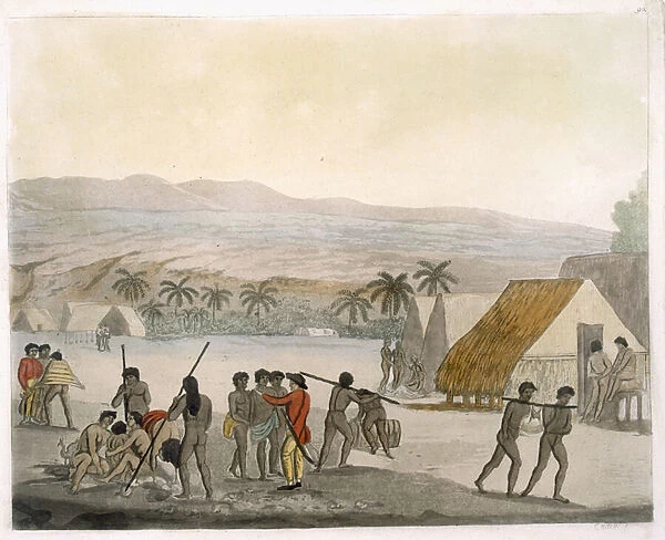 Sandwich Islands - a Westerner negotiating for stores, plate 92 from