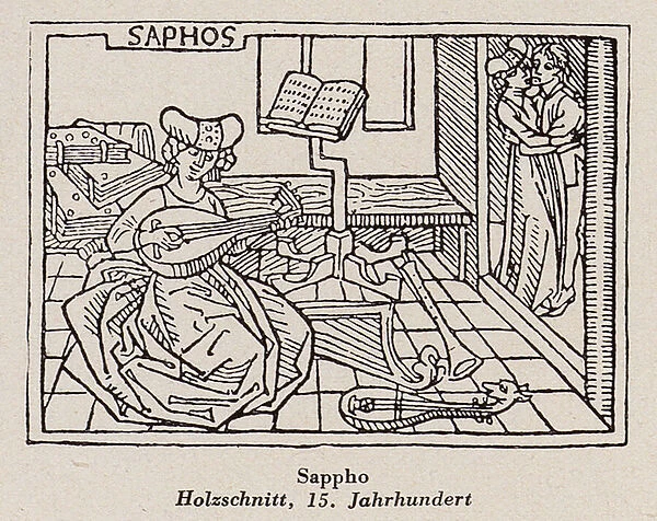 Sappho, poet of ancient Greece (woodcut)
