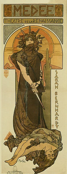 Sarah Bernhardt as Medee at the Renaissance Theatre. 1898 (lithograph)