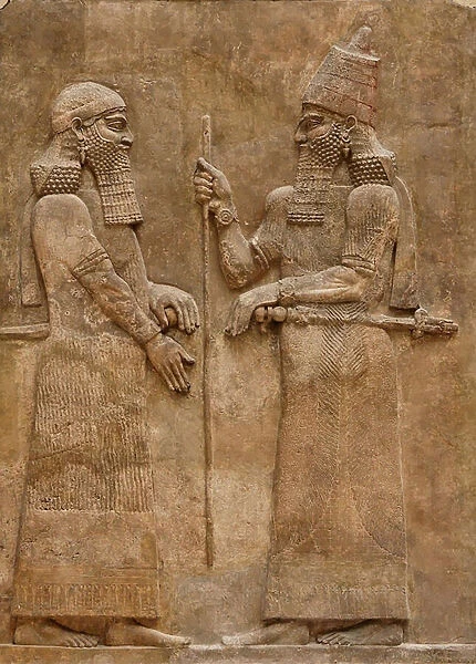 Sargon II and dignitary, relief from King Sargons palace in Khorsabad, c. 716-713 BC