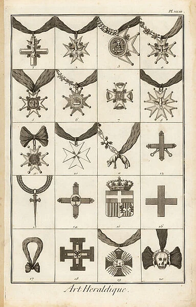 Sash badges of orders of chivalry. 1763 (engraving)