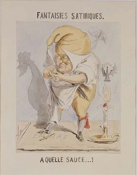 Satirical Fantasies, caricature of Adolphe Thiers (1797-1877) (w  /  c on paper)