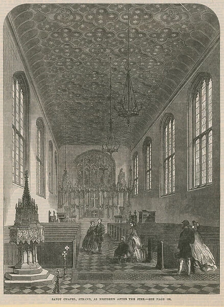 Savoy Chapel, Strand, as restored after the fire (engraving)