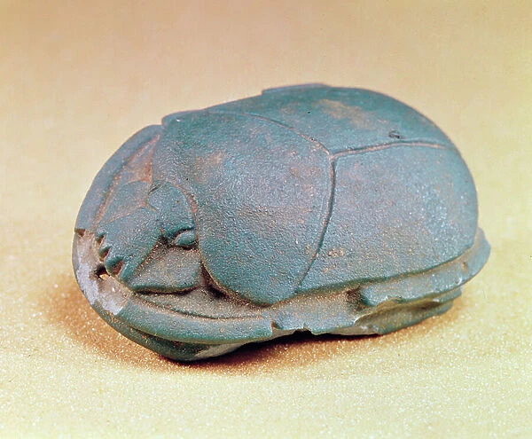 Scarab from the neck bead of a mummy, Late Period, c. 600 BC (blue glass paste)