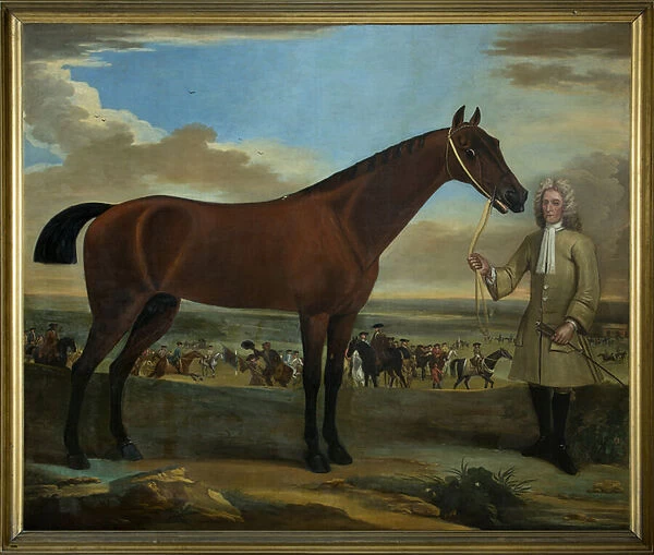 Scarr, a bay racehorse held by his trainer, A. Scottman, 1714 (oil on canvas)