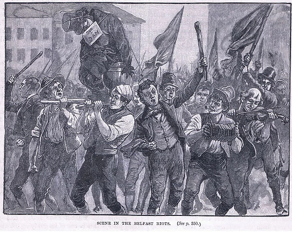Scene in the Belfast Riots 1864 AD (litho)