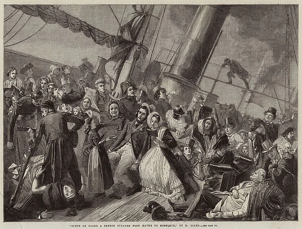 Scene on Board a French Steamer from Havre to Honfleur (engraving)