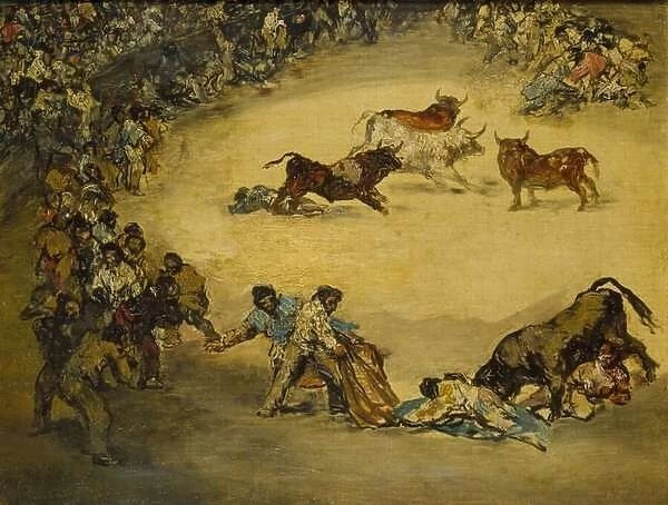 Scene at a Bullfight: Spanish Entertainment, 18th century (oil on canvas)