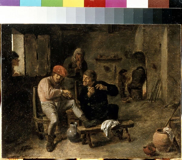 'Scene dans la taverne d un village'(Tavern Scene (The Village Fiddler)) Peinture de Adriaen Brouwer (vers 1605-1638) 1634-1638 Dim. 25x33. 5 cm Musee de l ermitage, Saint Petersbourg