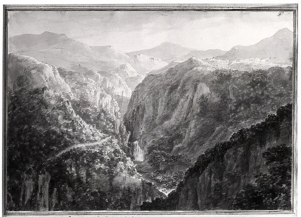 Scene from the Inn at Devils Bridge with the Fall of the Rhydal, from Views in England