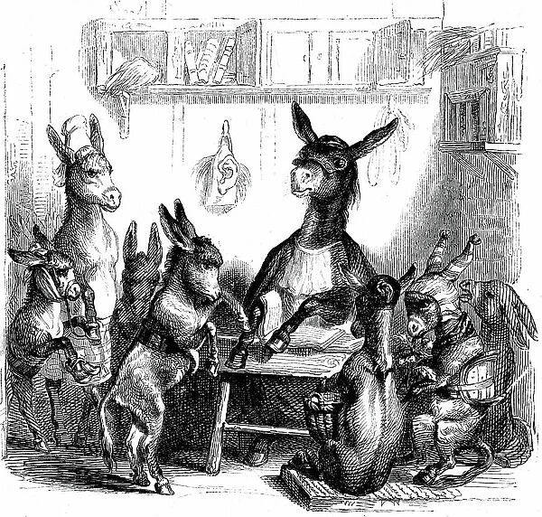Scene from 'Les animaux peints par eux-memes - Vie privee et publique des animaux' written by Balzac, 19th century (engraving)