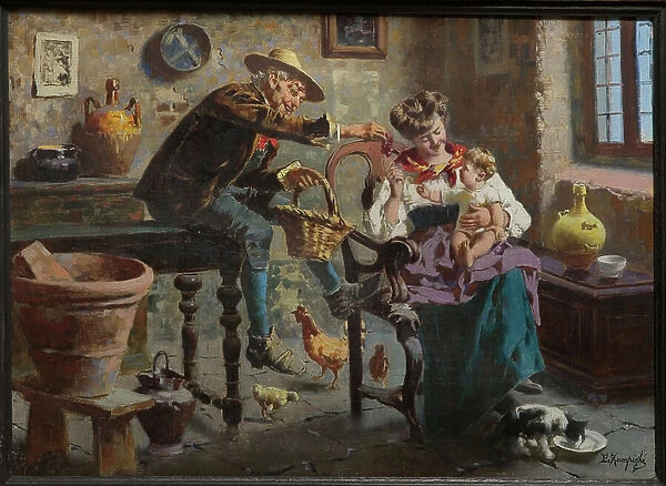 Scene with a Man, a Woman and a Babygirl (oil on canvas)
