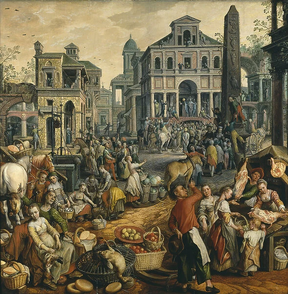 Scene de marche avec Ecce Homo - Market Scene with Ecce Homo, by Beuckelaer, Joachim (ca