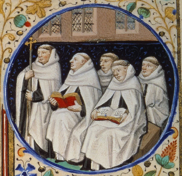 Scene of monastic life. Detail representing monks of the order of the Carmen
