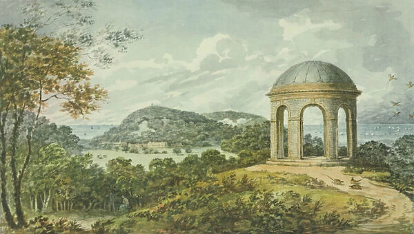 Scene near the Temple, from the Red Book for Antony House, c. 1812 (w  /  c on paper)