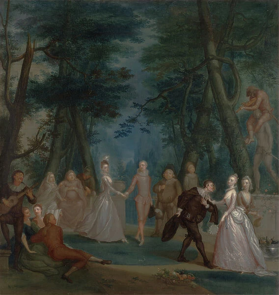 Scene in a Park, with figures from the Commedia dell Arte, c. 1735 (oil on canvas)