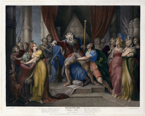 Scene from Shakespeares King Lear (Act I, Scene I) (coloured engraving)