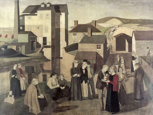 A Scene in a Village Street with, Mill-Hands Conversing, 1919 (tempera on canvas)