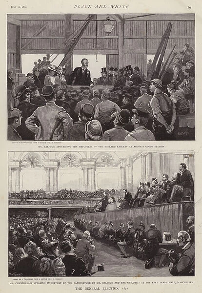 Scenes from the British General Election campaign of 1892 (litho)