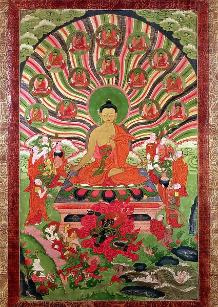 Scenes from the life of Buddha (painted textile)