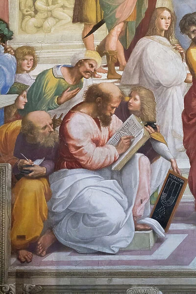 The School of Athens, detail of Pythagoras and his students, Stanza della Segnatura, 1510-11 (fresco)