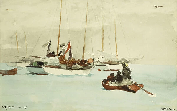 Schooners at Anchor, Key West, 1903 (watercolor and pencil on paper)