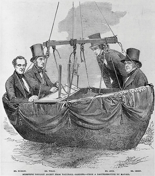 Scientific balloon ascent from Vauxhall Gardens - from a daguerrotype by Mayall engraved by Smyth