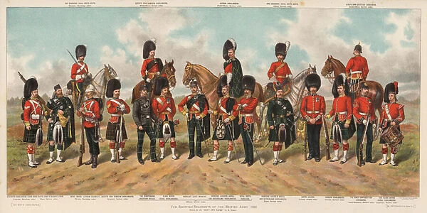 Scottish regiments of the British Army, 1895 (colour litho)