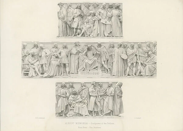 Sculptures on the podium of the Albert Memorial (engraving)