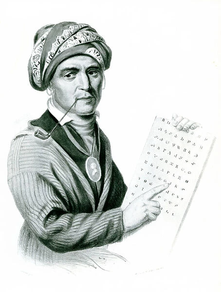 Se Quo Yah (Sequoyah), inventor of the Indian alphabet, 1836 (engraving) (b: w photo)