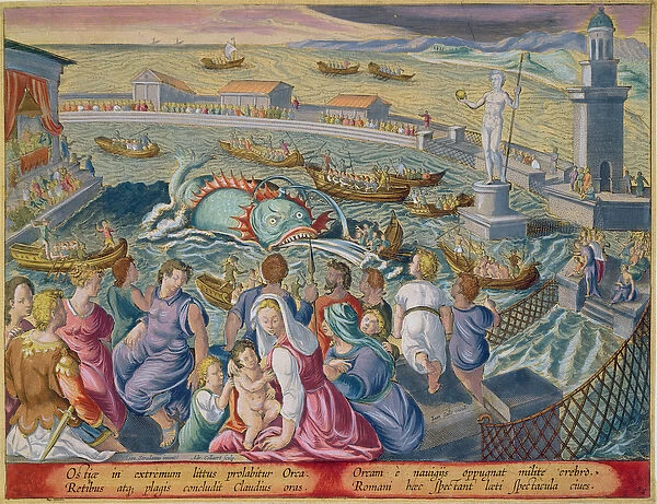 Sea Monster Attacking a Boat During a Spectacle in a Marine Enclosure at Ostia