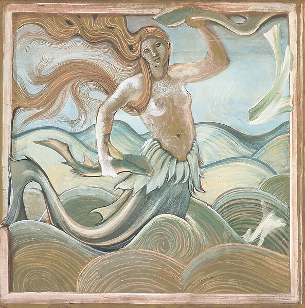 Sea Nymph, (bodycolour on brown paper)