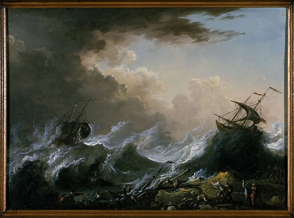 Sea storm and shipwreck (oil on wood)