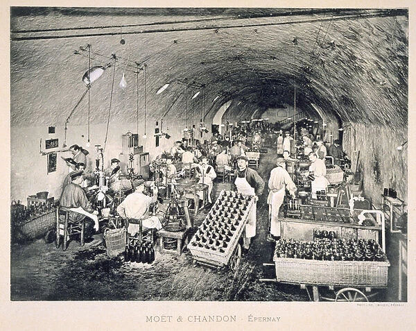 Sealing the bottled champagne, from Le France Vinicole, pub. by Moet & Chandon, Epernay (photolitho)