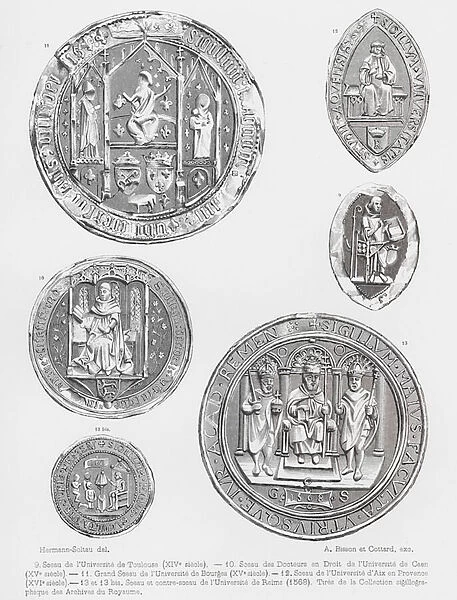Seals of French universities, 14th-16th Century (engraving)