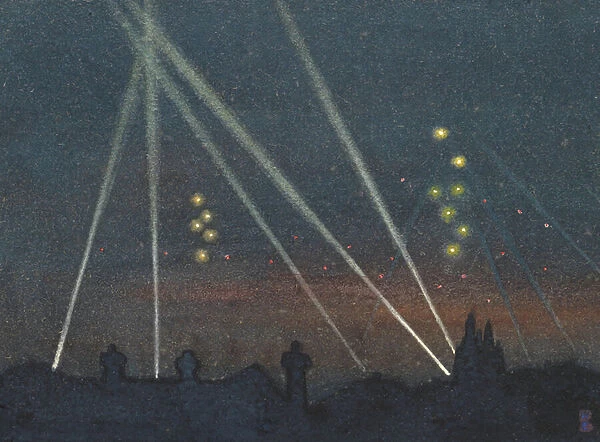 Searchlights During a Bombing Raid (w  /  c on paper)
