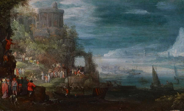 Seascape and the casting out of demons, c. 1600 (oil on copper)